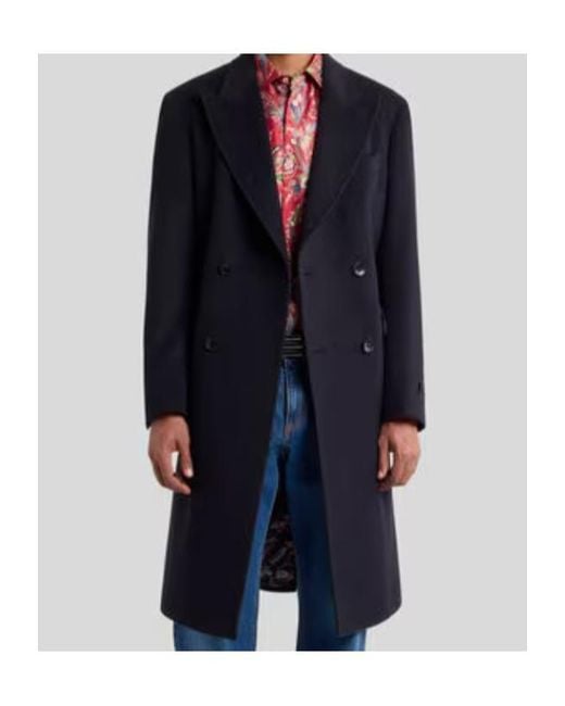 Etro Blue Double-Breasted Cashmere Coat for men