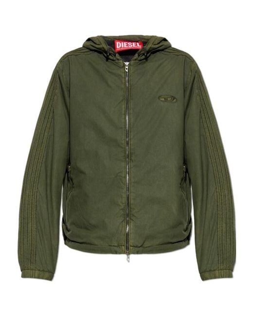 DIESEL Green J Stitch Logo Embroidered Hooded Jacket for men