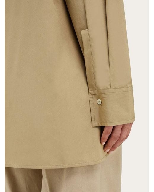 Ferragamo Natural Ferragamo Long-Sleeved Poplin Shirt