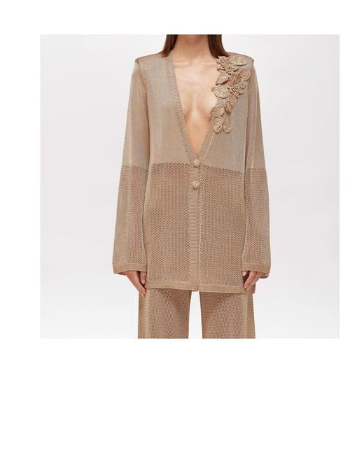 Blugirl Blumarine Natural Floral Knit Cardigan
