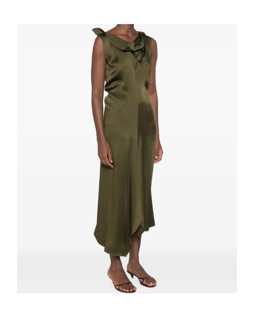 Victoria Beckham Green Ruffled Asymmetric Dress