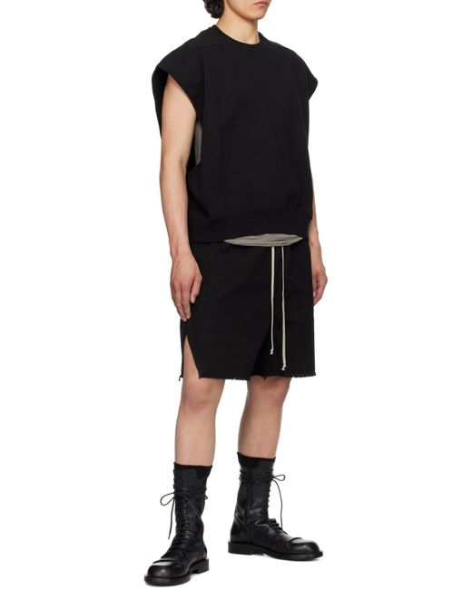 Rick Owens Black Frayed-Hem Drawstring Shorts for men