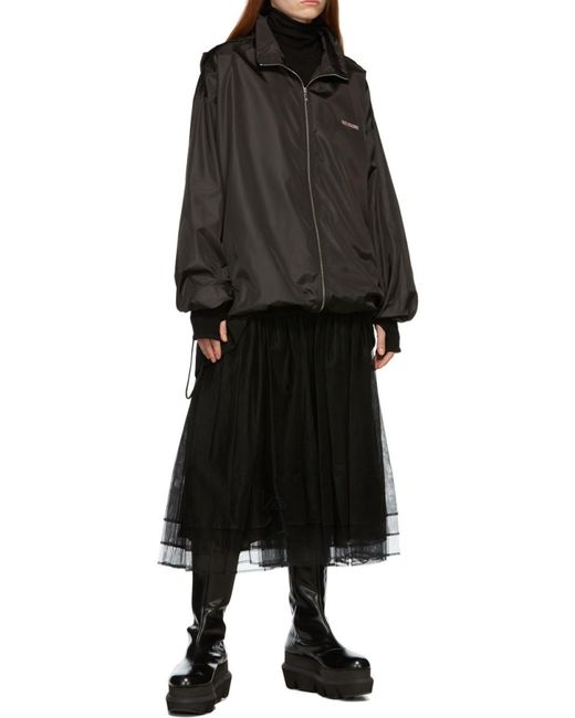 we11done Black Logo-Print Hooded Jacket for men