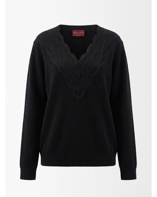 Gucci Black Lace V-Neck Jumper