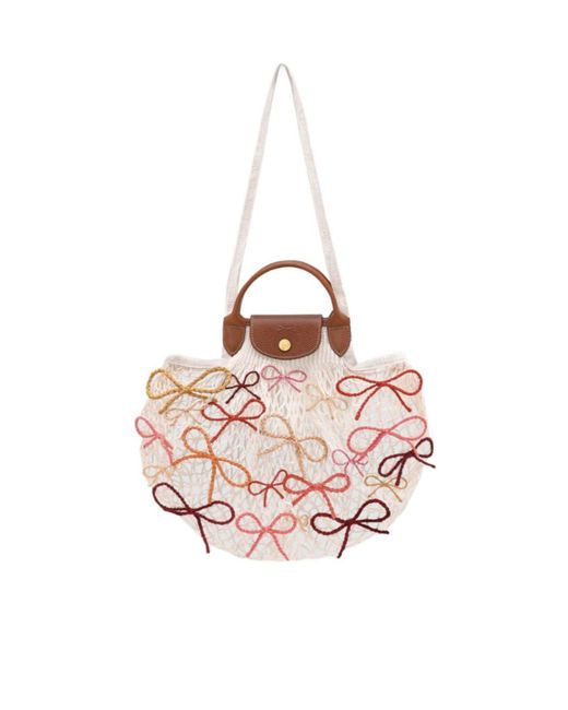 Longchamp Pink Net Raphia Shoulder Bag