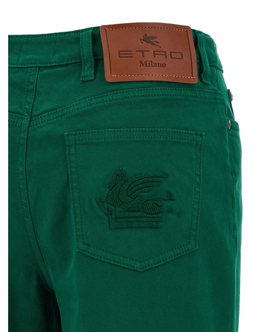 Etro Green Logo Patch Straight-Leg Trousers