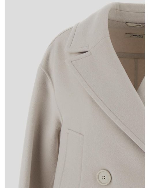 Max Mara Gray 'S Double-Breasted Long-Sleeved Coat