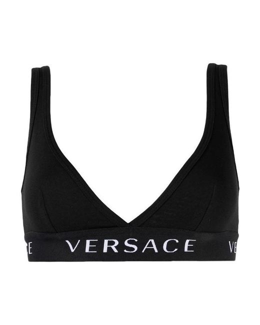 Versace Black Logo-Print Bra