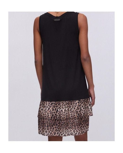Liu Jo Black Leopard-Print Tiered Dress