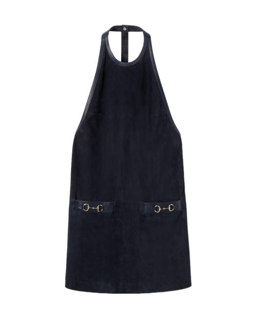 Gucci Women's Blue Halterneck Leather-Trimmed Suede Mini Dress - www.disolcolor.com Gucci Women's Blue Halterneck Leather-Trimmed Suede Mini Dress - www.disolcolor.com