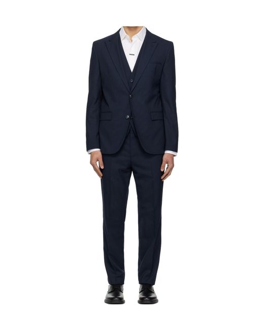 Boss Blue Three-Piece Slim-Fit Stretch Jacquard Suit Set for men