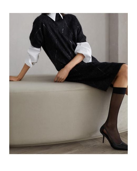 Brunello Cucinelli Black Sequin Embellished Roll-Neck Midi Dress