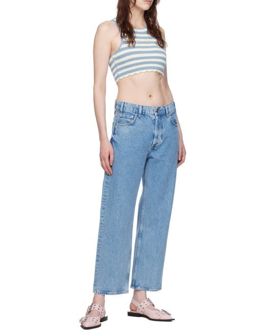 Ganni Blue Crochet Racerback Top
