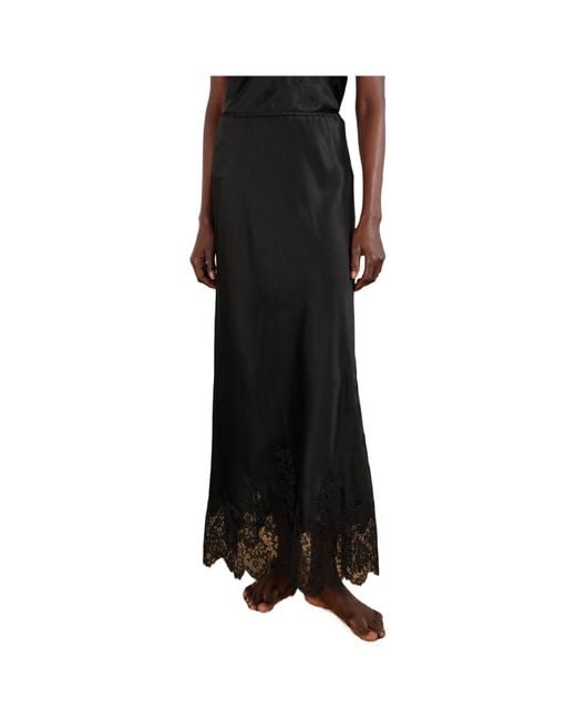 Carine Gilson Black Silk Lace Midi Skirt