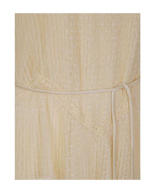 Twinset Natural Pleated Flounces Long Tulle Dress