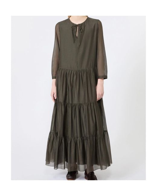 Max Mara Green Cotton And Silk Voile Maxi Dress