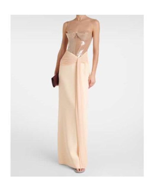 David Koma White Sequined Cady And Mesh Corset Gown