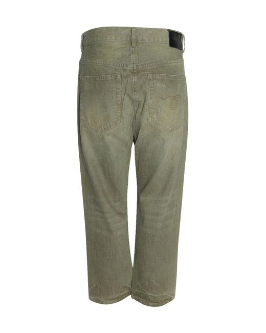 R13 Green Distressed Tailored Drop Jeans