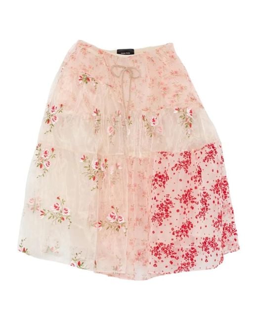 Simone Rocha Pink Floral Print Patchwork Midi Skirt
