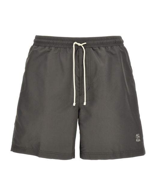 Brunello Cucinelli Gray Drawstring Swim Shorts for men