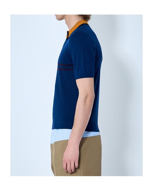 Dries Van Noten Blue Striped Collared Knitted Top for men