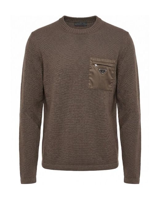 Prada Brown Pocket-Detailed Crewneck Jumper for men