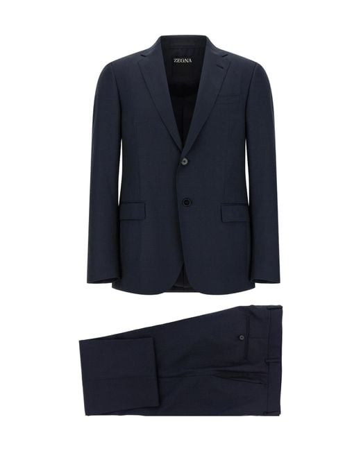 Zegna Blue Single Breasted Two-Piece Tailored Suit for men
