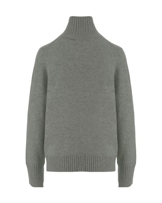 Allude Gray Ribbed Turtleneck Knitted Sweater