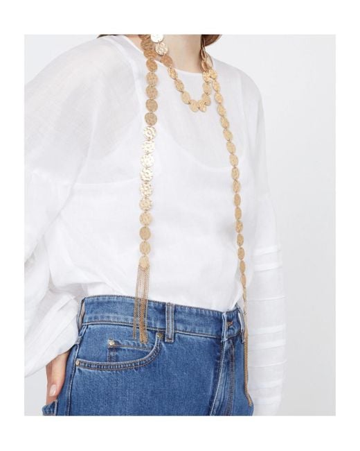 Max Mara White Scarf Necklace With Coin Detail