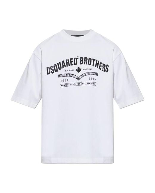 DSquared² White Logo Printed Crewneck T-Shirt for men