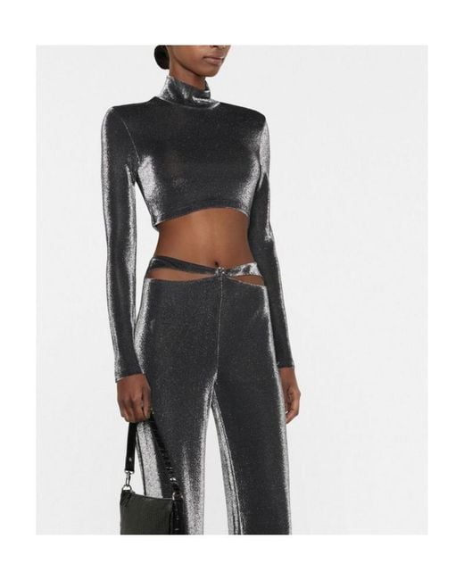 ROTATE BIRGER CHRISTENSEN Black Shiny Crop Top
