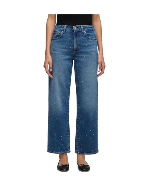 7 For All Mankind Blue Stovepipe Embellished Straight-Leg Jeans