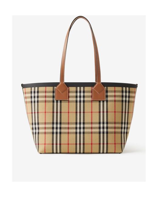 Burberry White London Checked Small Tote Bag