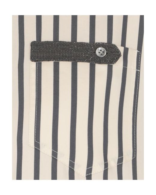Brunello Cucinelli White Striped Long-Sleeved Shirt