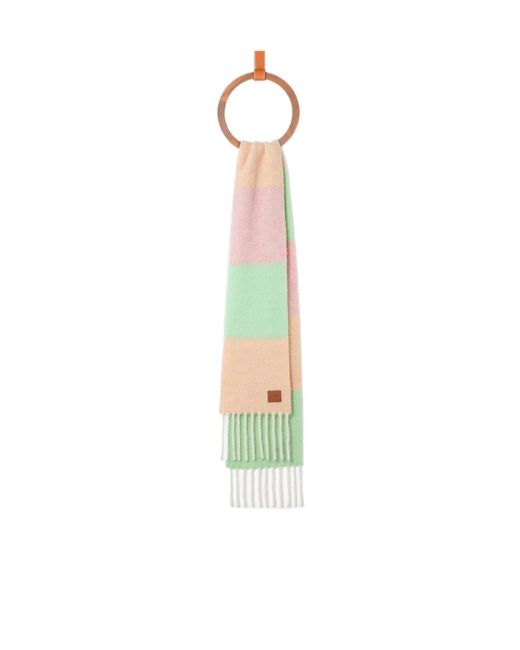 Loewe White Logo Patch Striped Fringed Scarf