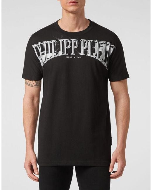 Philipp Plein Black T-Shirt With Round Neck And Short Sleeves for men