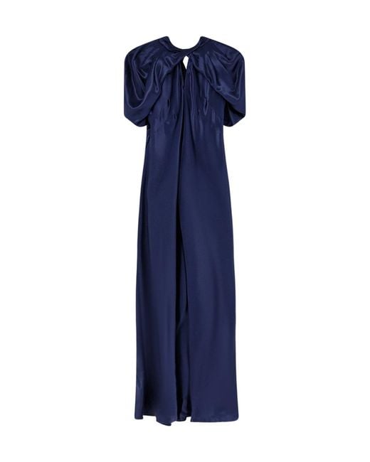 Alberta Ferretti Blue Cape-Sleeve Evening Dress