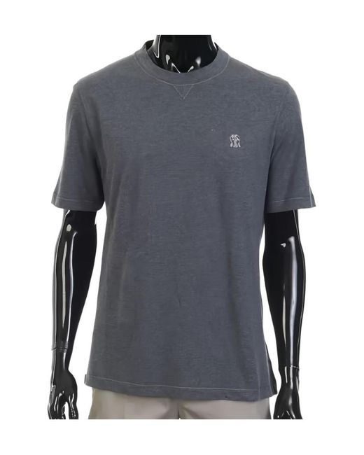 Brunello Cucinelli Blue Logo Crewneck T-Shirt for men