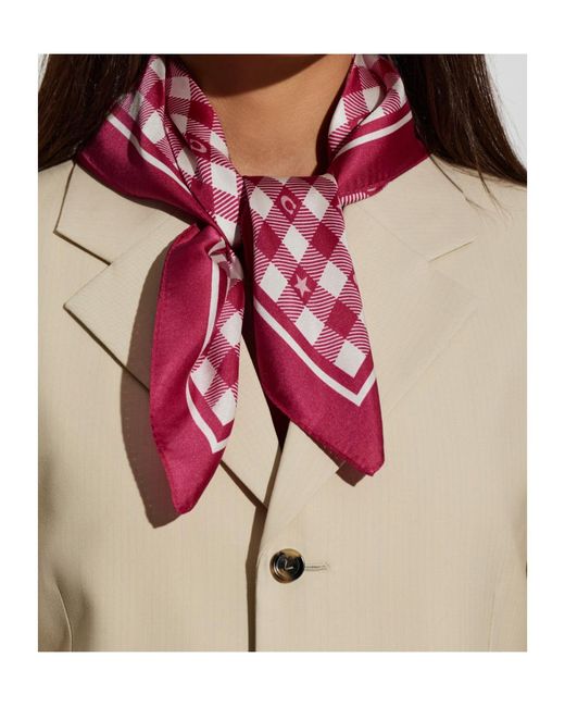 COACH Red Patterned Silk Scarf