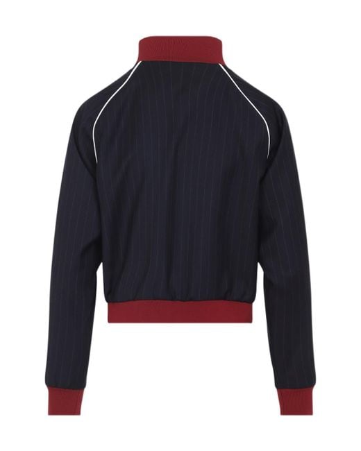 Miu Miu Blue Pinstriped Zipper Blouson Jacket