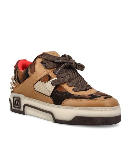 Christian Louboutin Brown Leopard-Print Studded Sneakers for men