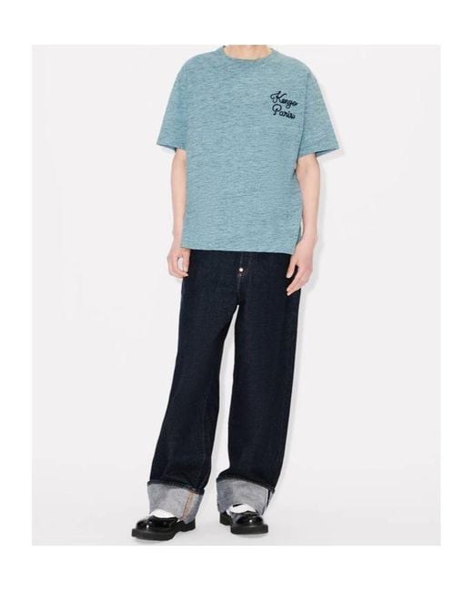 KENZO Blue Paris Chainstitch' Embroidered T-Shirt for men