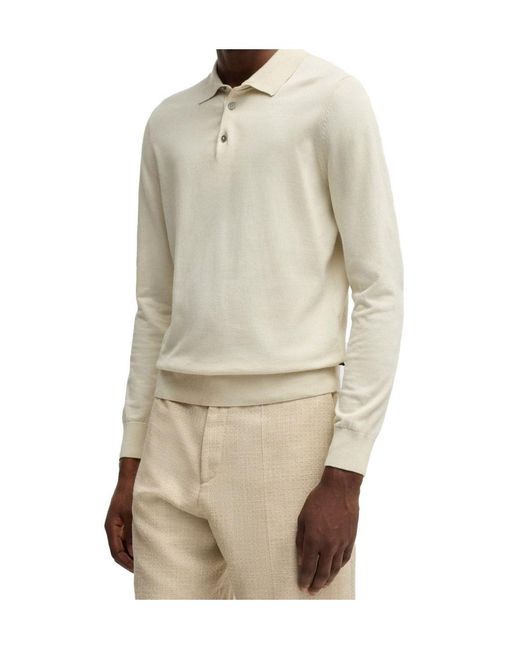 Boss White Long-Sleeve Organic Cotton Polo Shirt for men