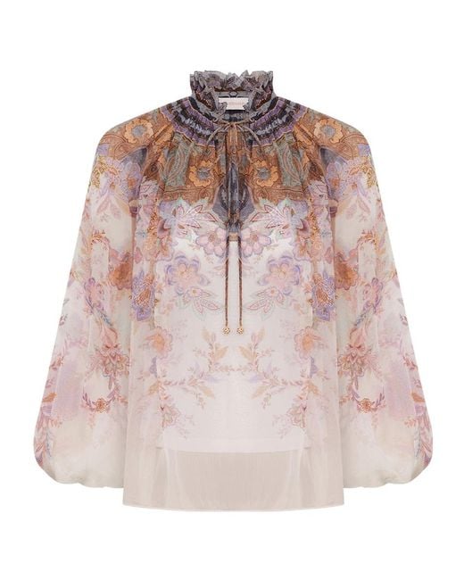 Zimmermann Pink Luna Billow Printed Blouse