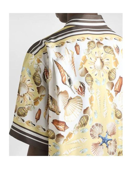 Dolce & Gabbana White Shell Printed Short-Sleeved Shirt for men