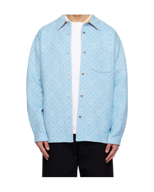 Casablanca Blue Monogram-Pattern Shirt for men