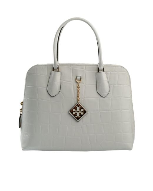 Tory Burch Gray Swing Crocodile-Embossed Tote Bag