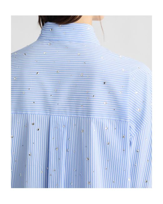 Liu Jo Blue Embellished Pinstriped Shirt