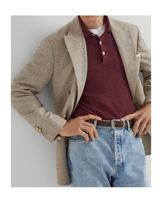 Brunello Cucinelli Red Long Sleeved Knitted Polo Shirt for men