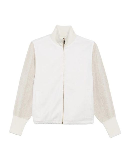 Fabiana Filippi White Stand-Collar Zip-Up Casual Jacket